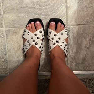 White Leather Stud Sandals